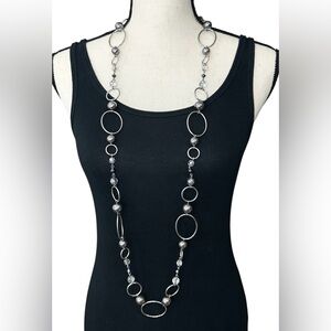 🩶Lia Sophia Gray Pearl Silver Tone Long Necklace